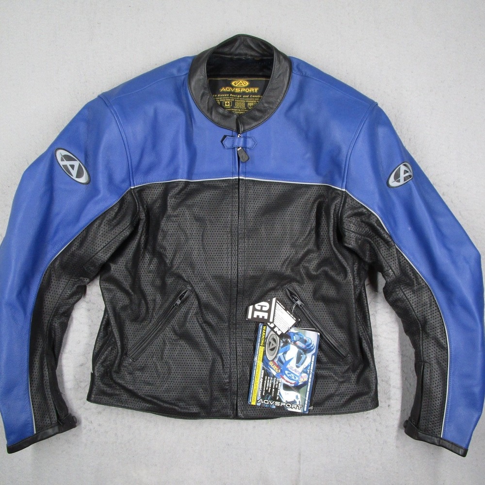 AGV Sport Breeze Leather Motorcycle Jacket Blue Black Perforated Racing Mens 2XL